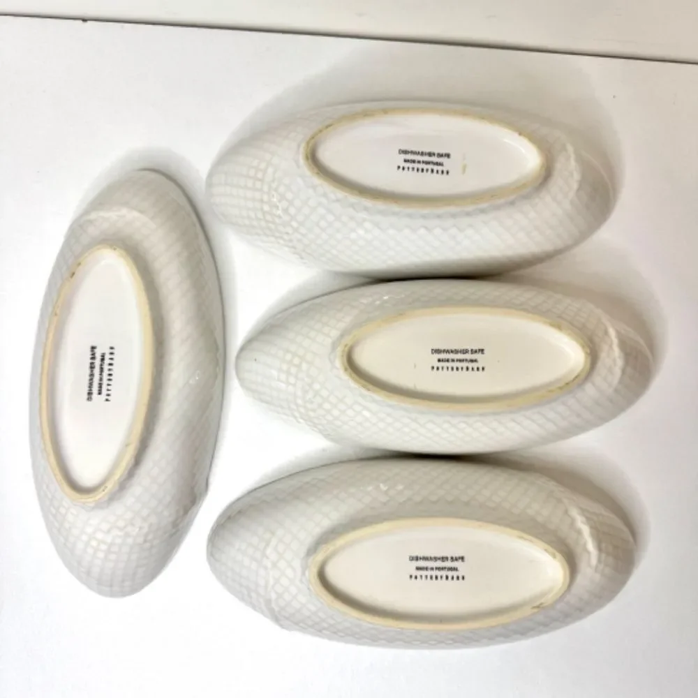 Pottery Barn 8 inch Oval White Basketweave Serving Bowls - Set of 4